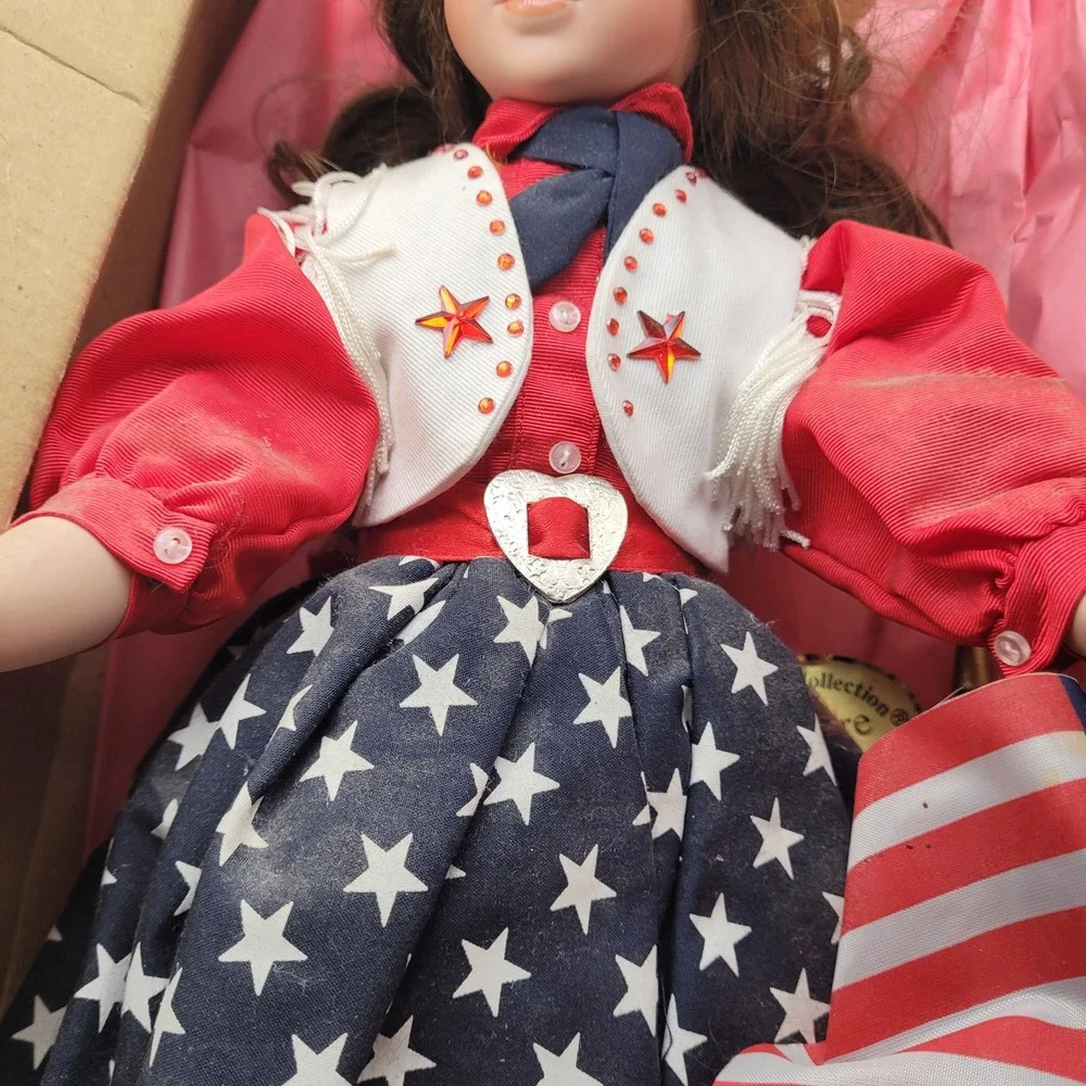 Paradise Galleries Treasury Collection Cowgirl Porcelain Doll Patriotic 12024